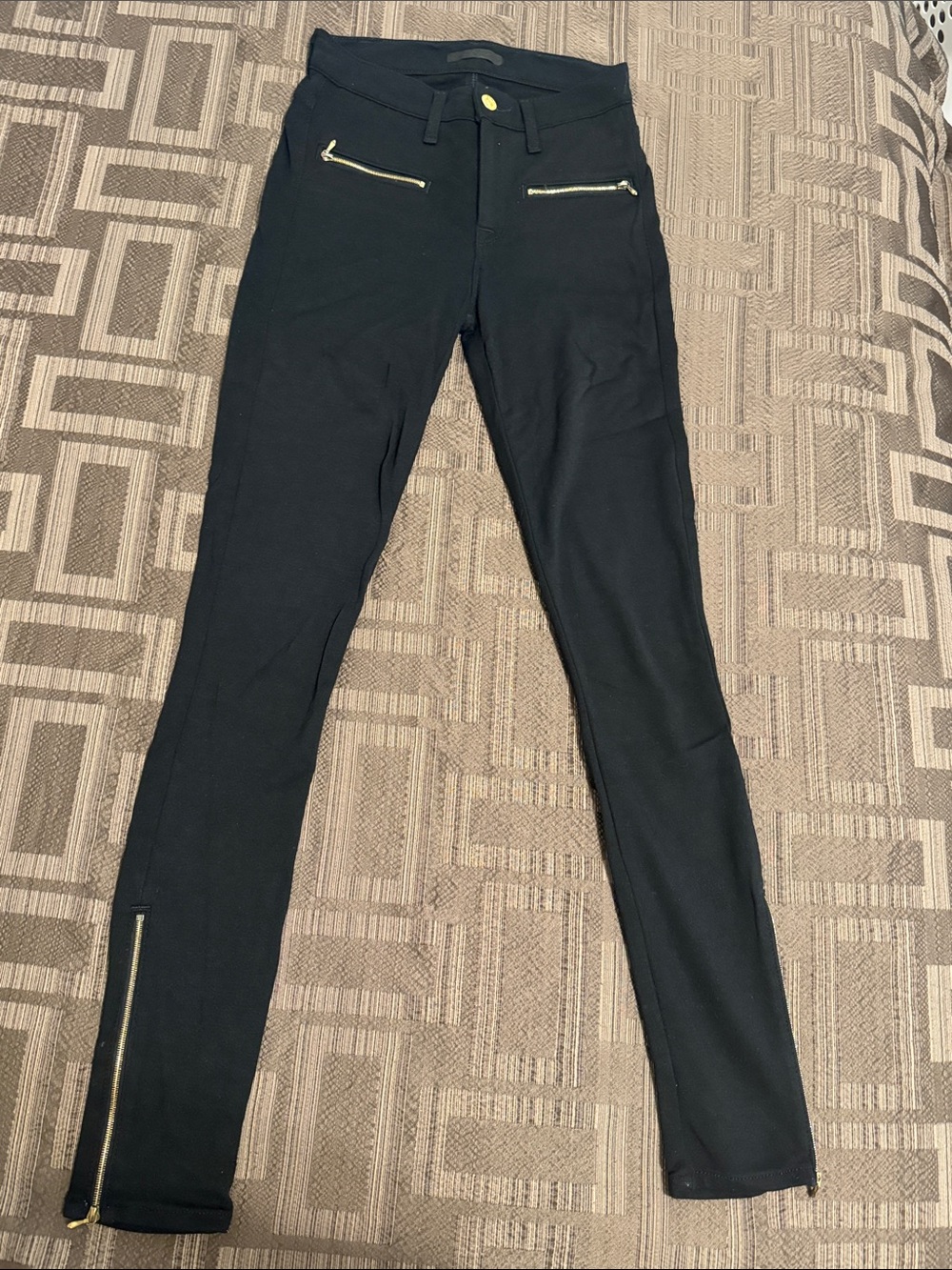 7 For All Mankind Black Skinny Ponte Pants with Gold Zippers